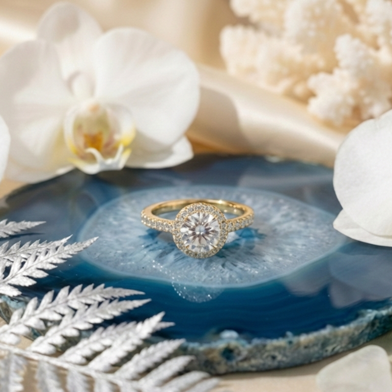 925 Sterling Silver Ethereal Solitaire Halo Adjustable Ring