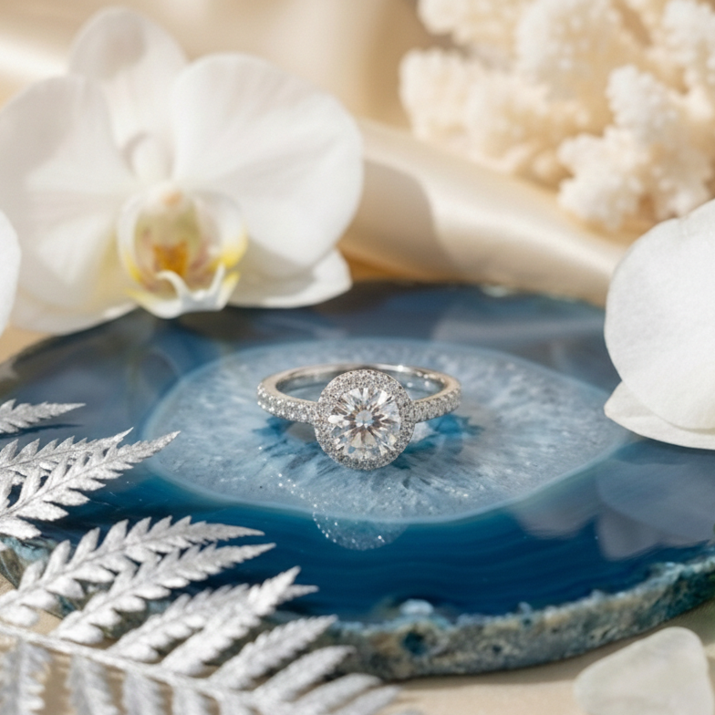 925 Sterling Silver Ethereal Solitaire Halo Adjustable Ring