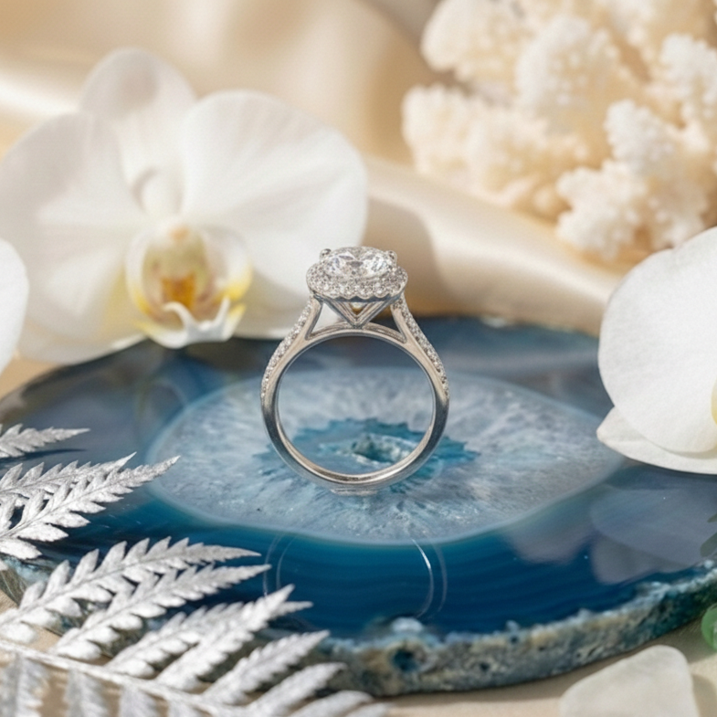 925 Sterling Silver Ethereal Solitaire Halo Adjustable Ring