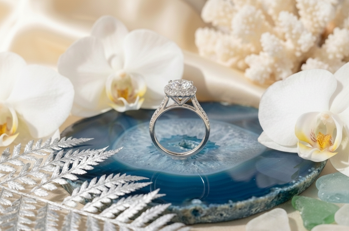 925 Sterling Silver Ethereal Solitaire Halo Adjustable Ring