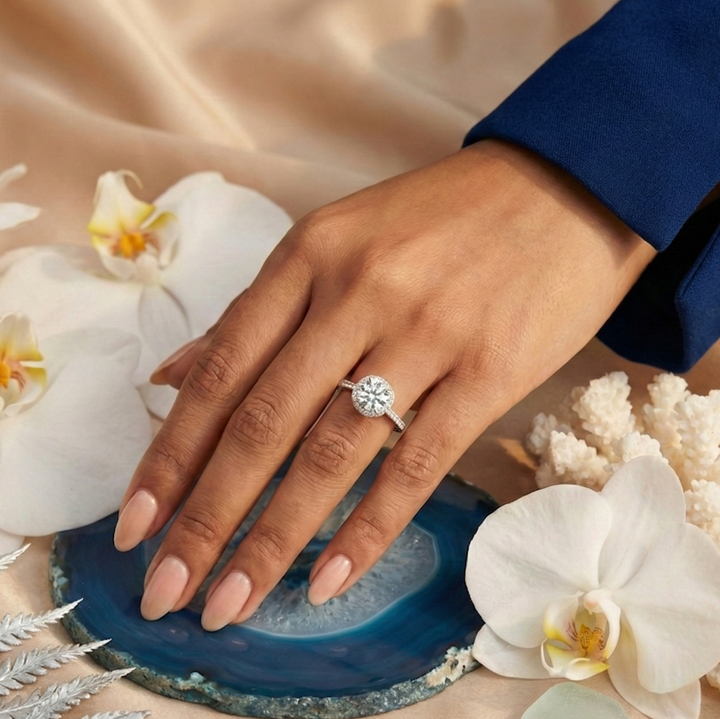 925 Sterling Silver Ethereal Solitaire Halo Adjustable Ring