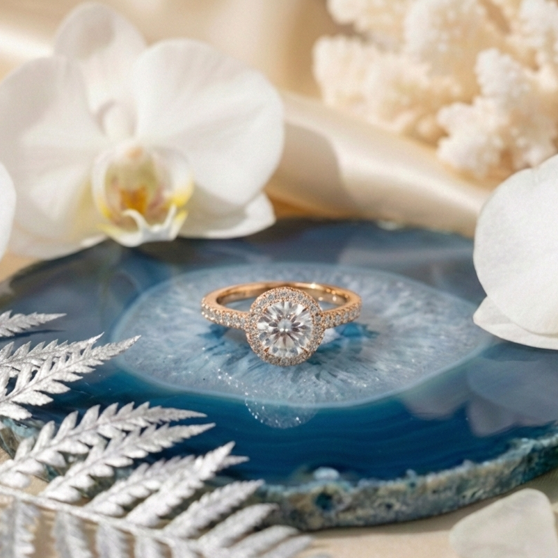 925 Sterling Silver Ethereal Solitaire Halo Adjustable Ring