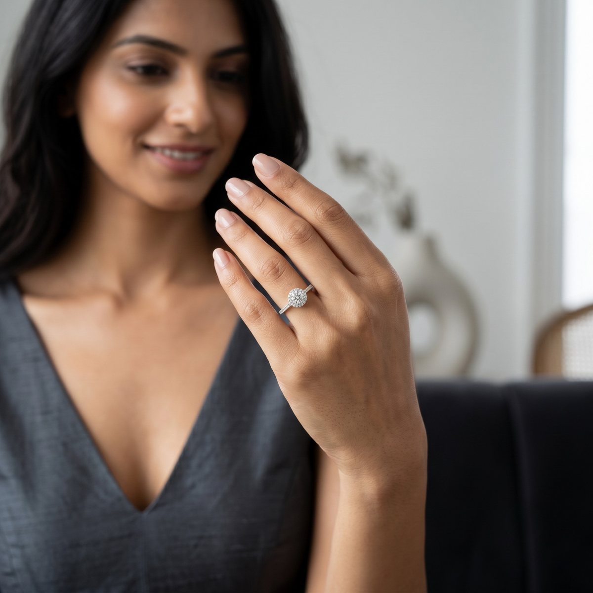 925 Sterling Silver Ethereal Solitaire Halo Ring