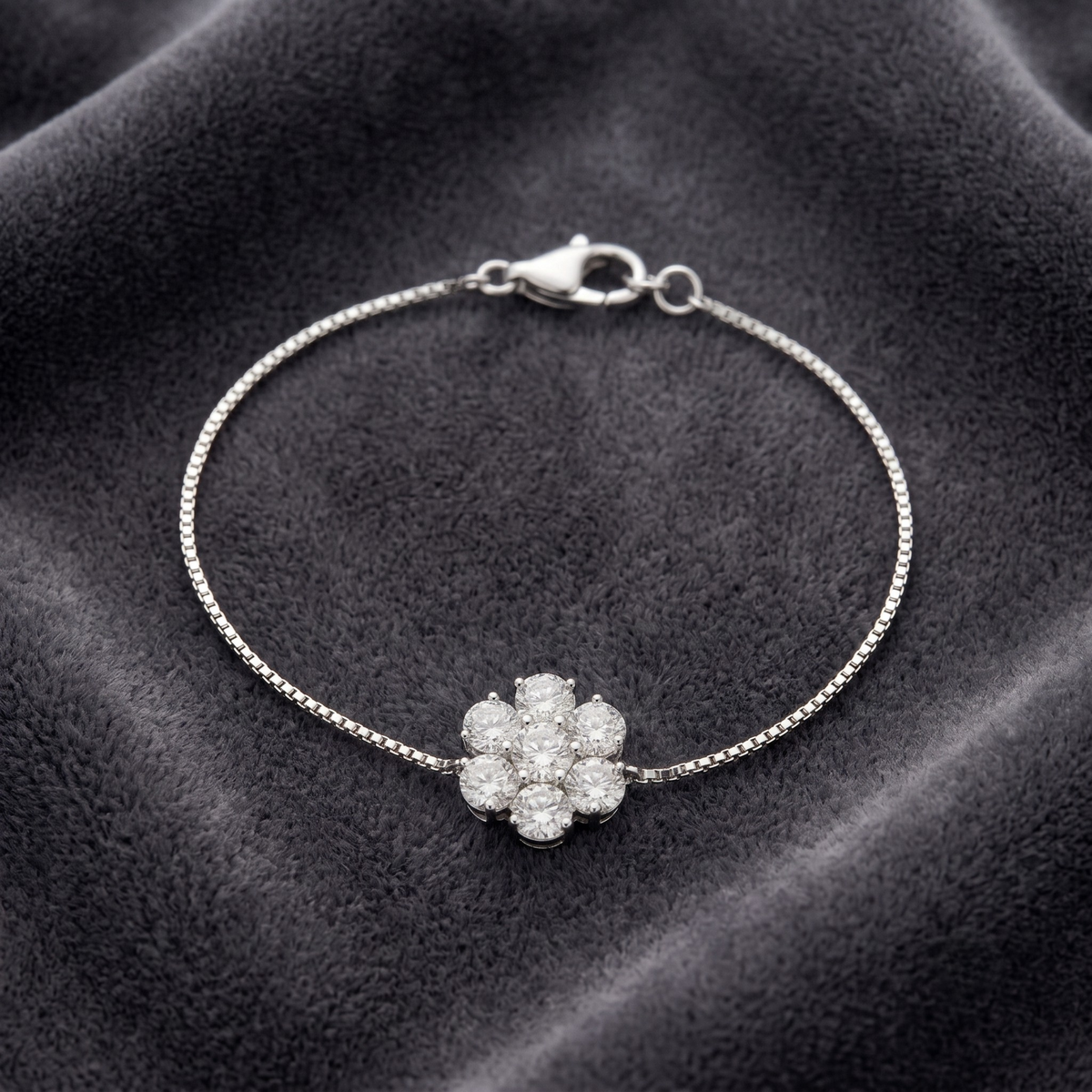 Floral Seven-Stone Adjustable Bracelet in 925 Sterling Silver