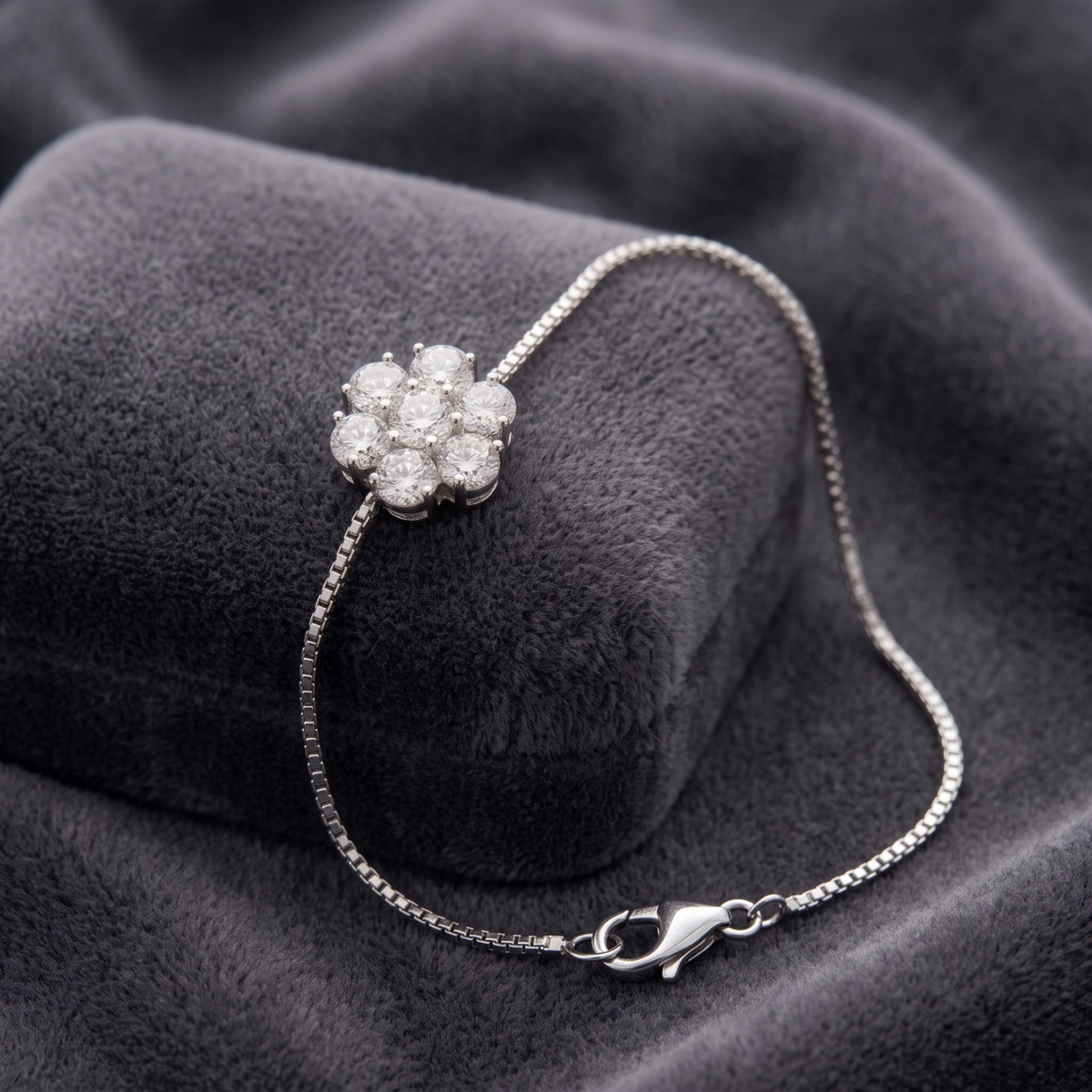 Floral Seven-Stone Adjustable Bracelet in 925 Sterling Silver