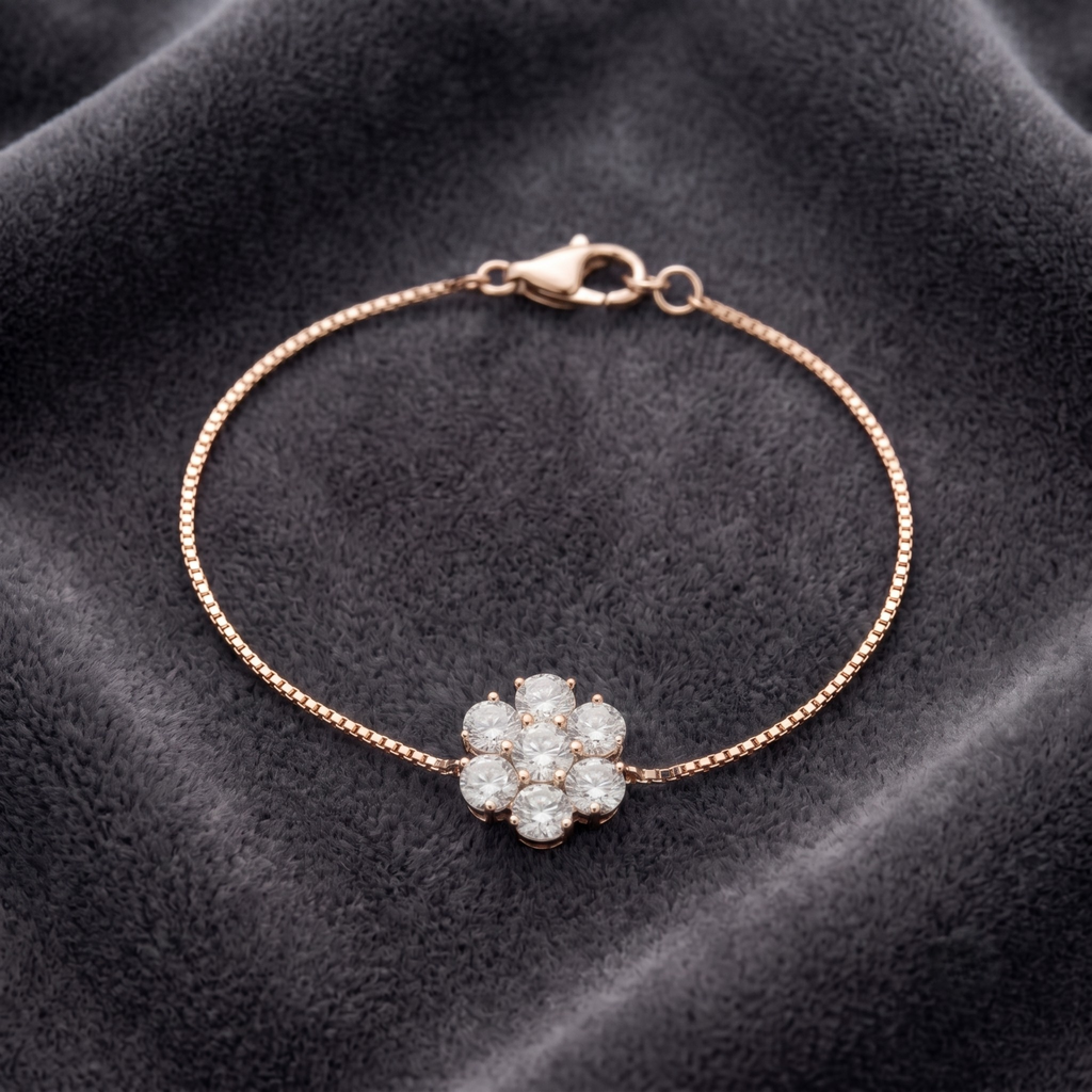 Floral Seven-Stone Adjustable Bracelet in 925 Sterling Silver