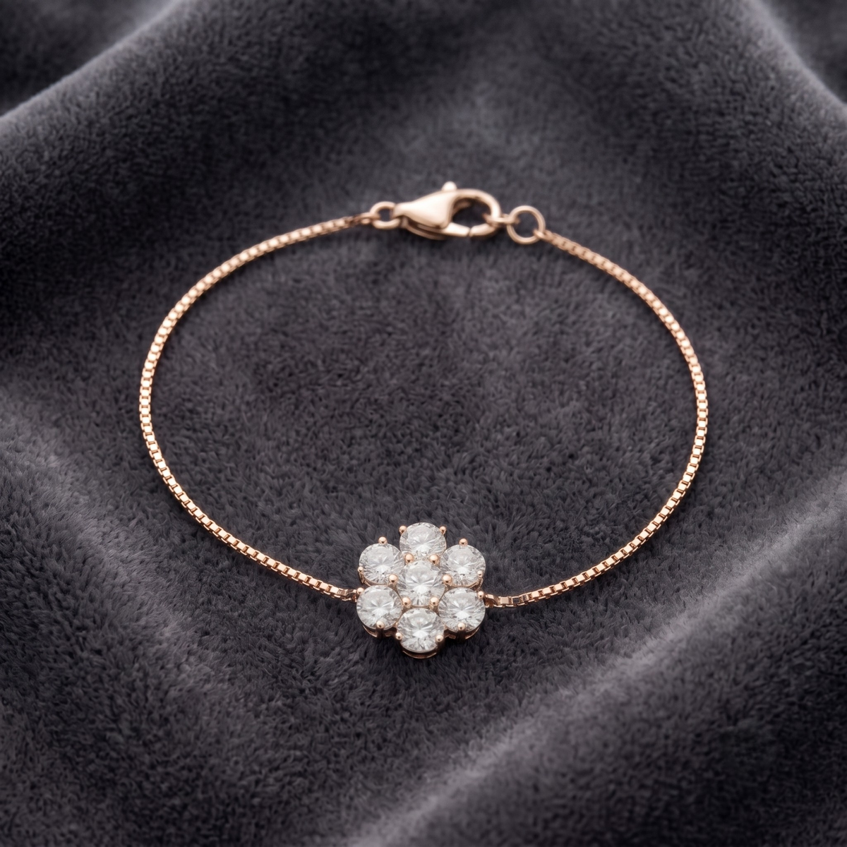Floral Seven-Stone Adjustable Bracelet in 925 Sterling Silver