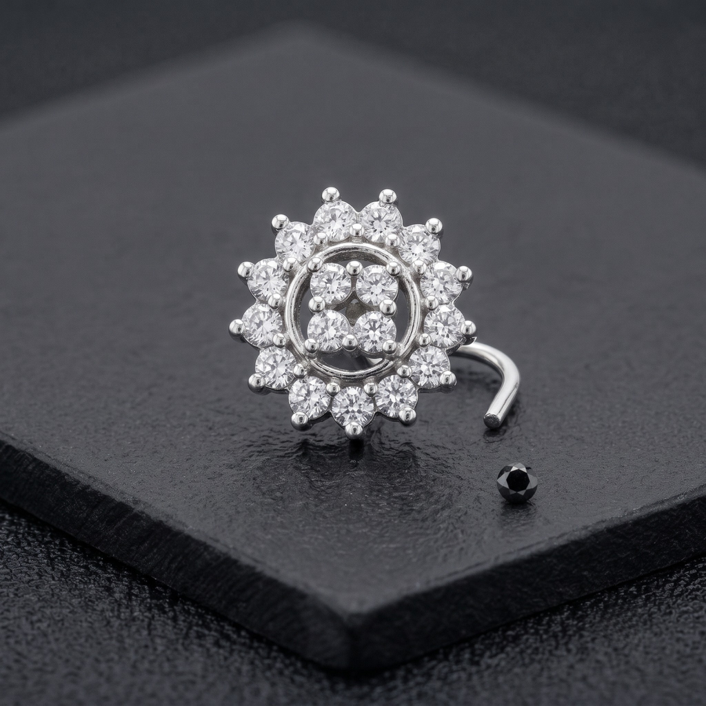 Floral Cluster Nose Pin in 925 Sterling Silver