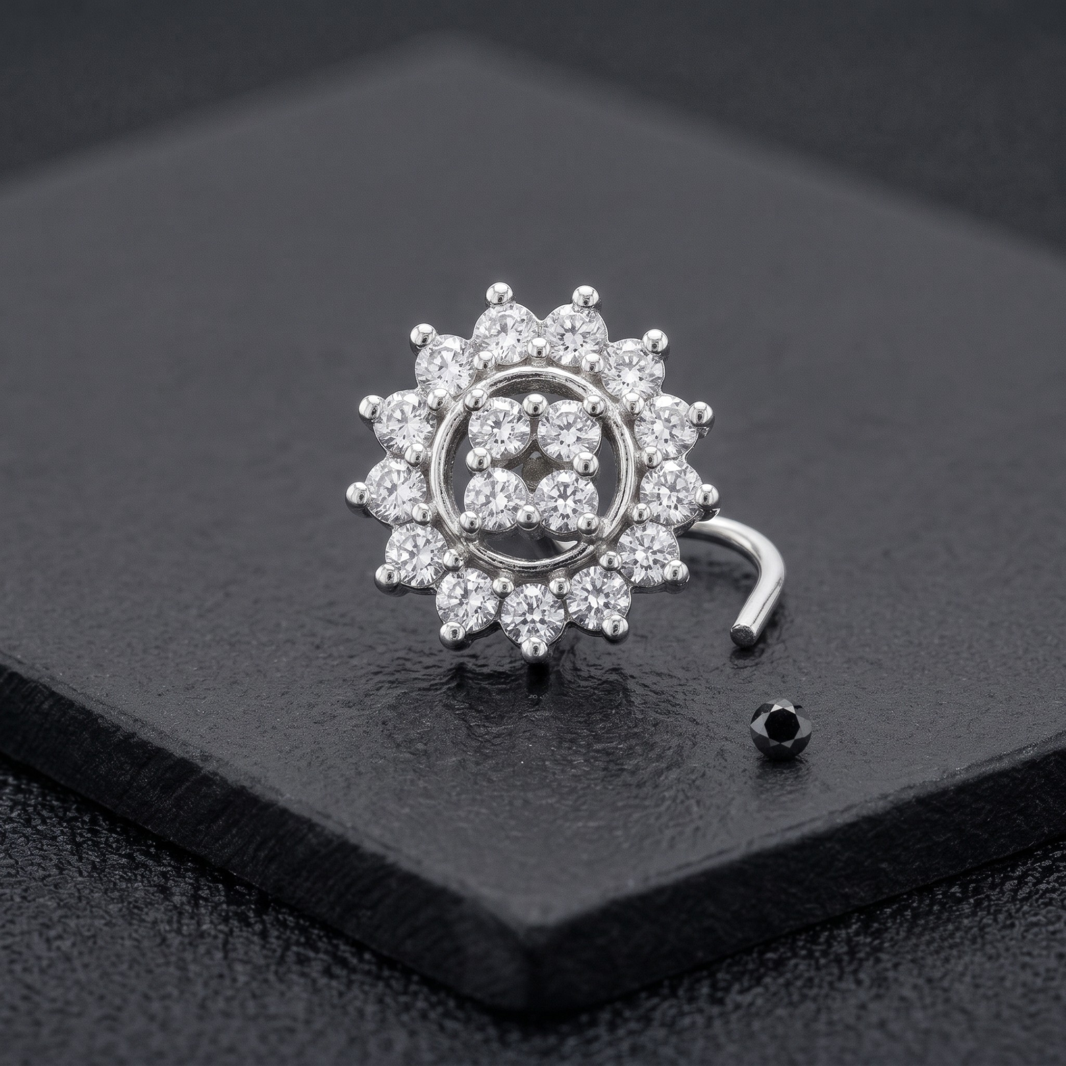 Floral Cluster Nose Pin in 925 Sterling Silver