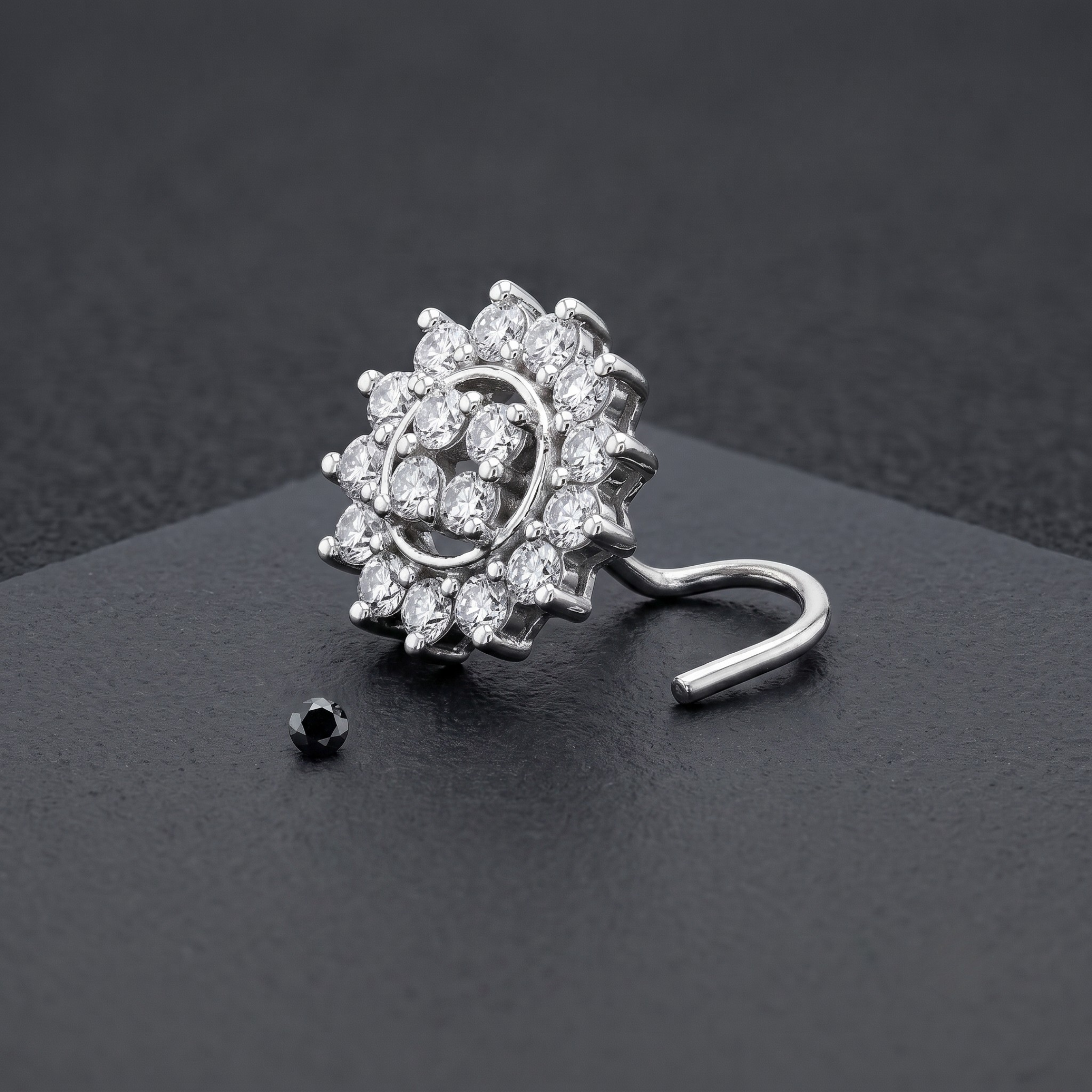 Floral Cluster Nose Pin in 925 Sterling Silver