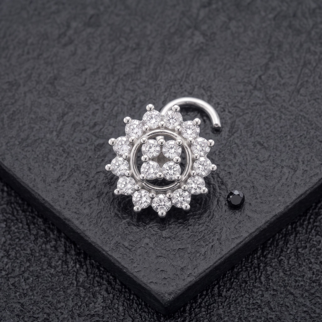 Floral Cluster Nose Pin in 925 Sterling Silver