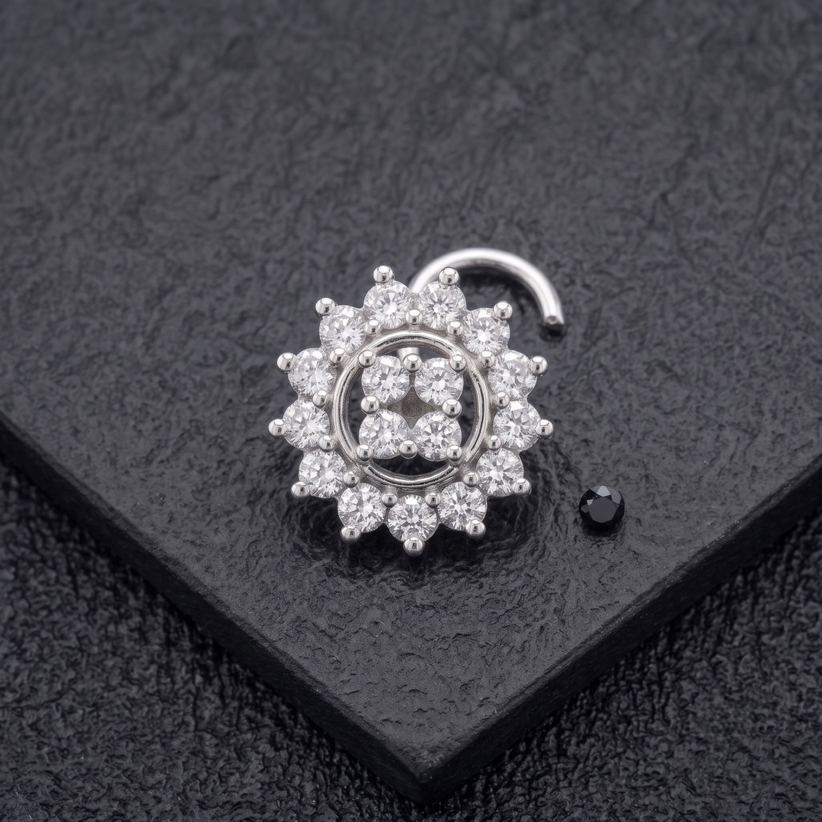 Floral Cluster Nose Pin in 925 Sterling Silver