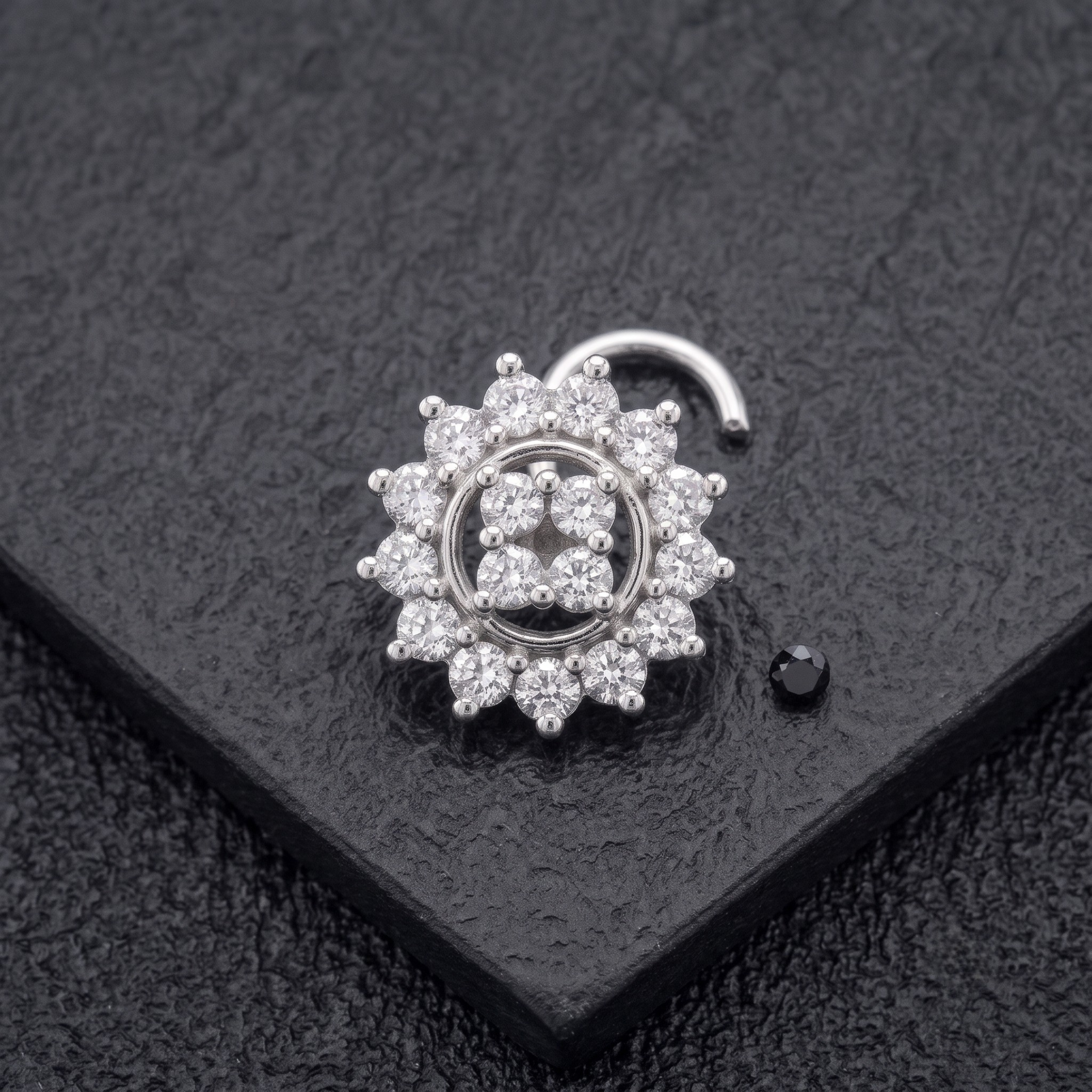 Floral Cluster Nose Pin in 925 Sterling Silver