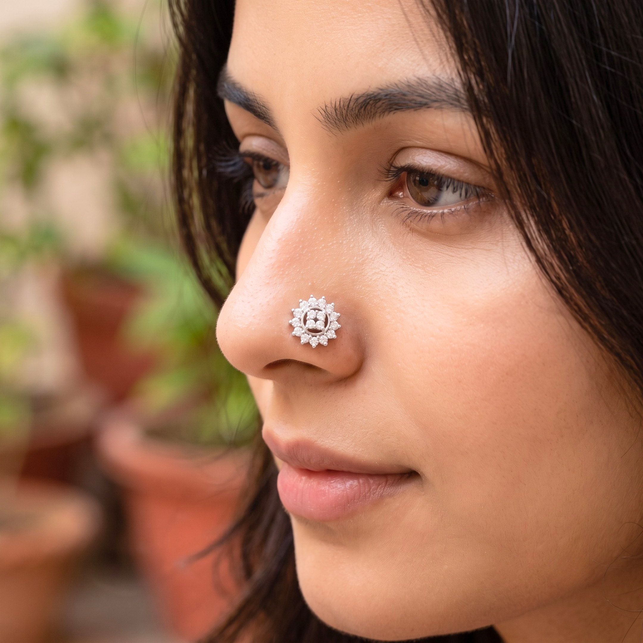 Floral Cluster Nose Pin in 925 Sterling Silver