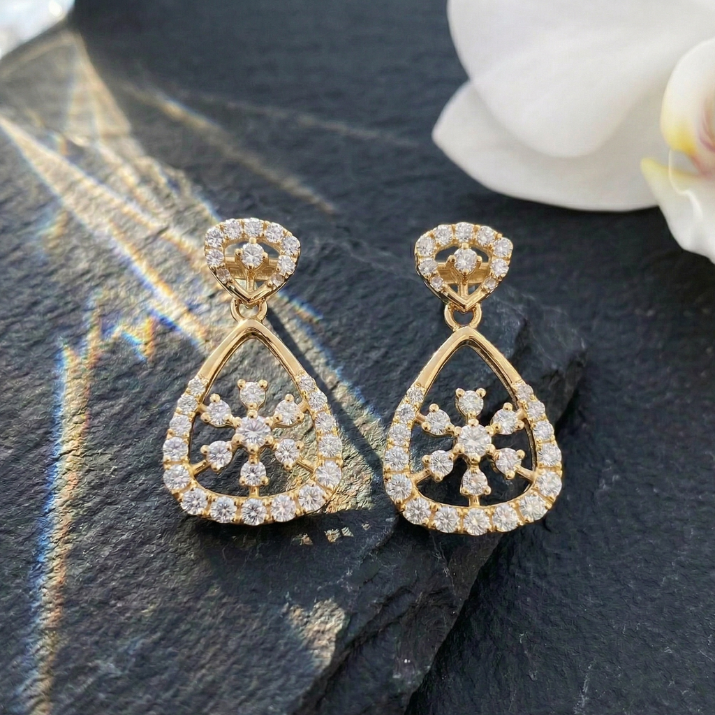 Radiant Teardrop Floral Drop Earrings - 925 Sterling Silver