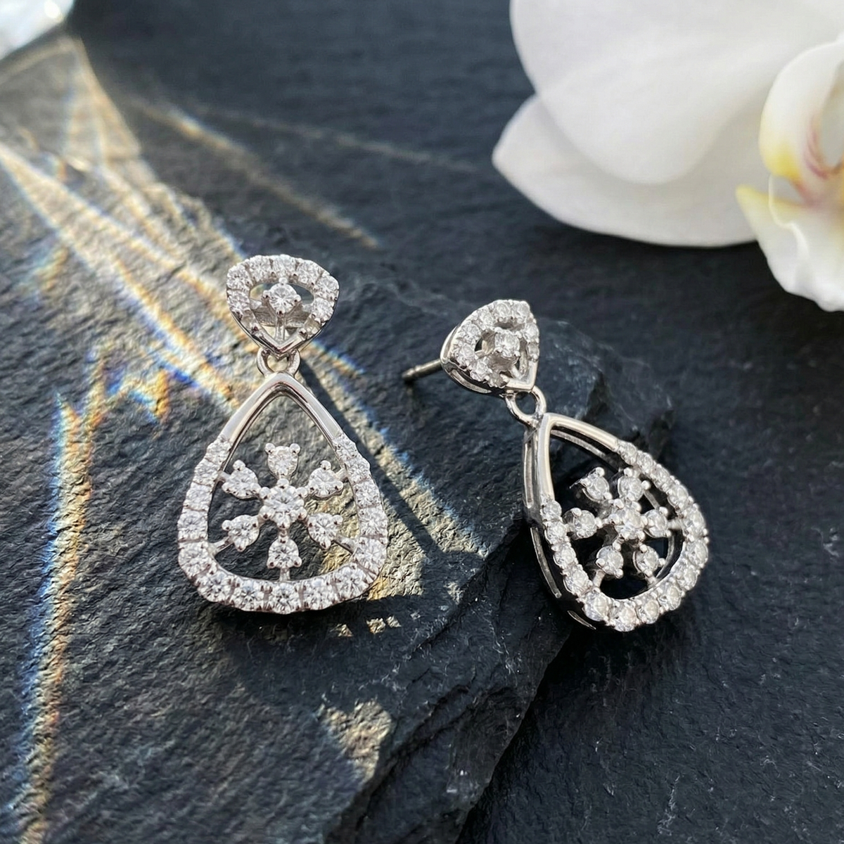 Radiant Teardrop Floral Drop Earrings - 925 Sterling Silver