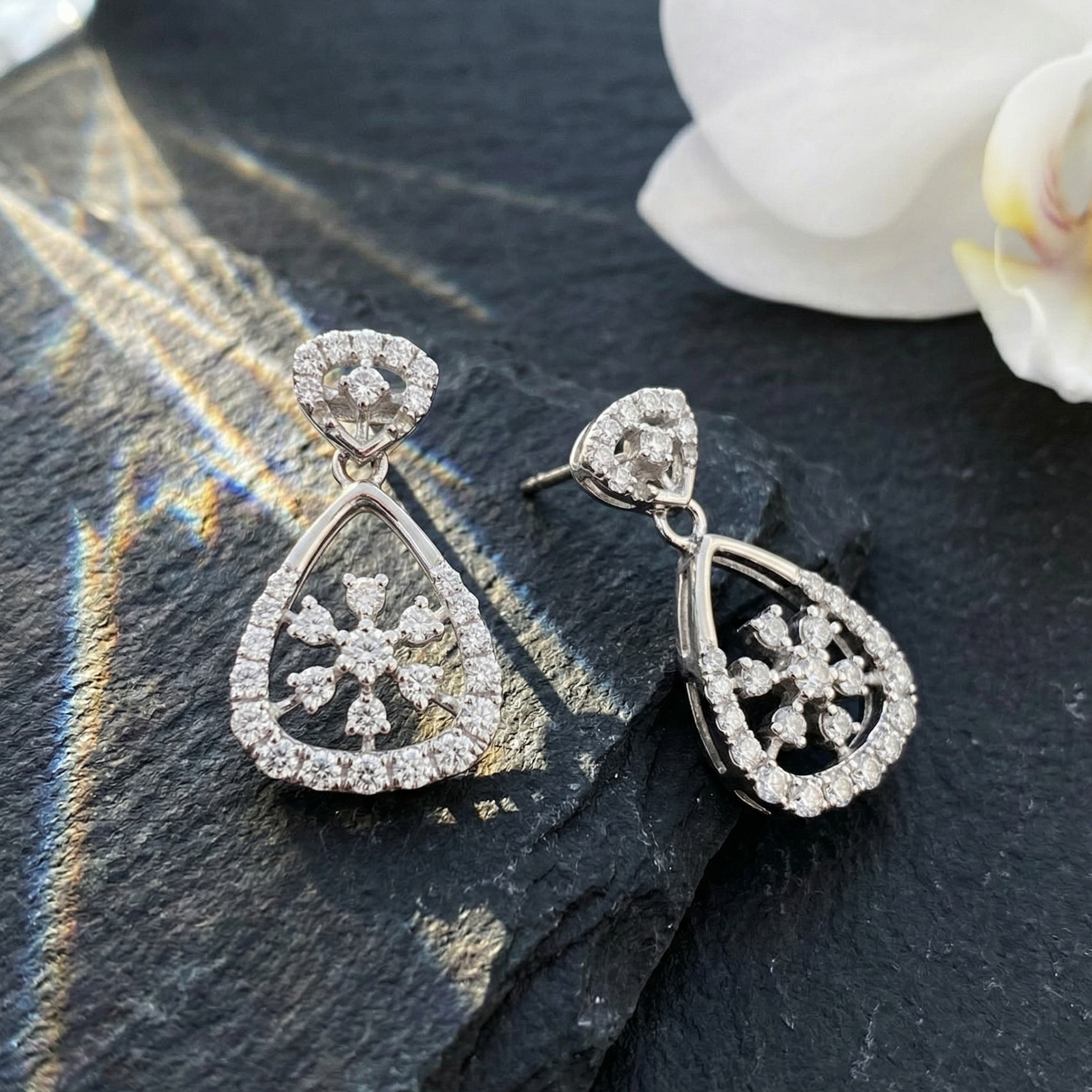 Radiant Teardrop Floral Drop Earrings - 925 Sterling Silver
