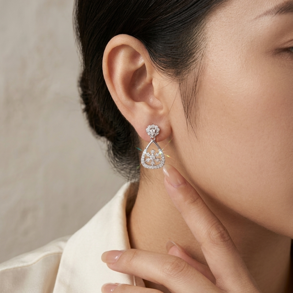 Radiant Teardrop Floral Drop Earrings - 925 Sterling Silver
