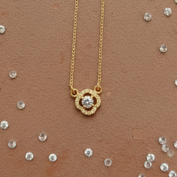 Scalloped Floret Halo Solitaire CZ Pendant | 925 Sterling Silver