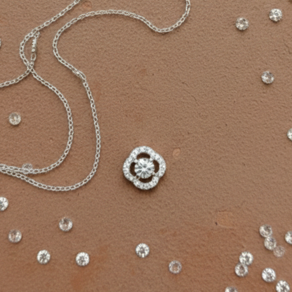 Scalloped Floret Halo Solitaire CZ Pendant | 925 Sterling Silver