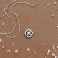 Scalloped Floret Halo Solitaire CZ Pendant | 925 Sterling Silver