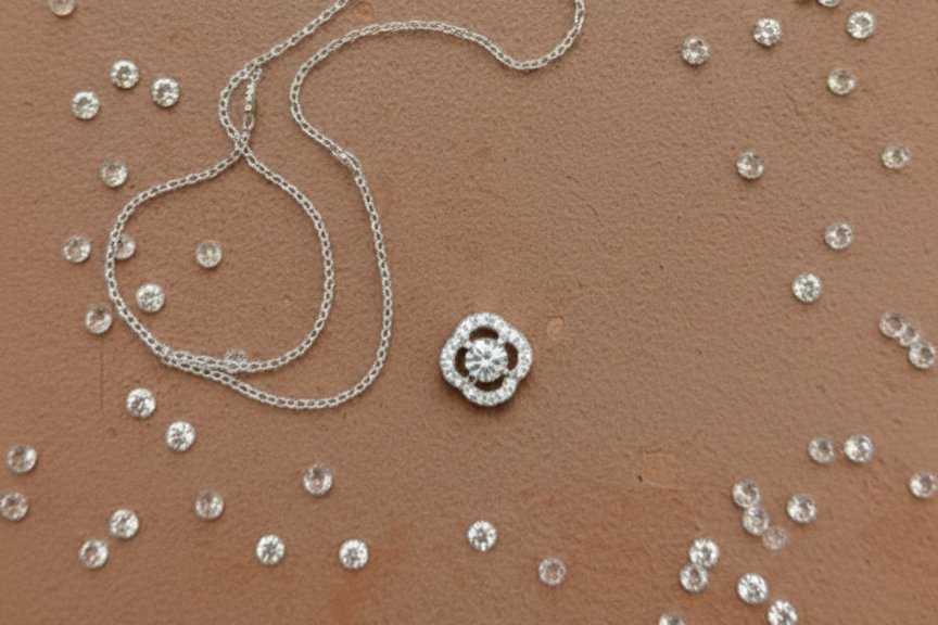 Scalloped Floret Halo Solitaire CZ Pendant | 925 Sterling Silver