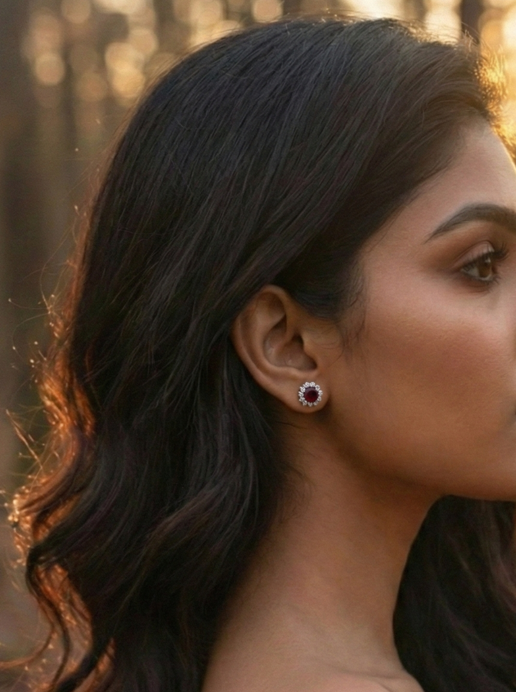 Garnet Bloom Floral Halo Stud Earrings – 925 Sterling Silver