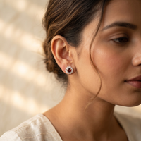 Garnet Bloom Floral Halo Stud Earrings – 925 Sterling Silver