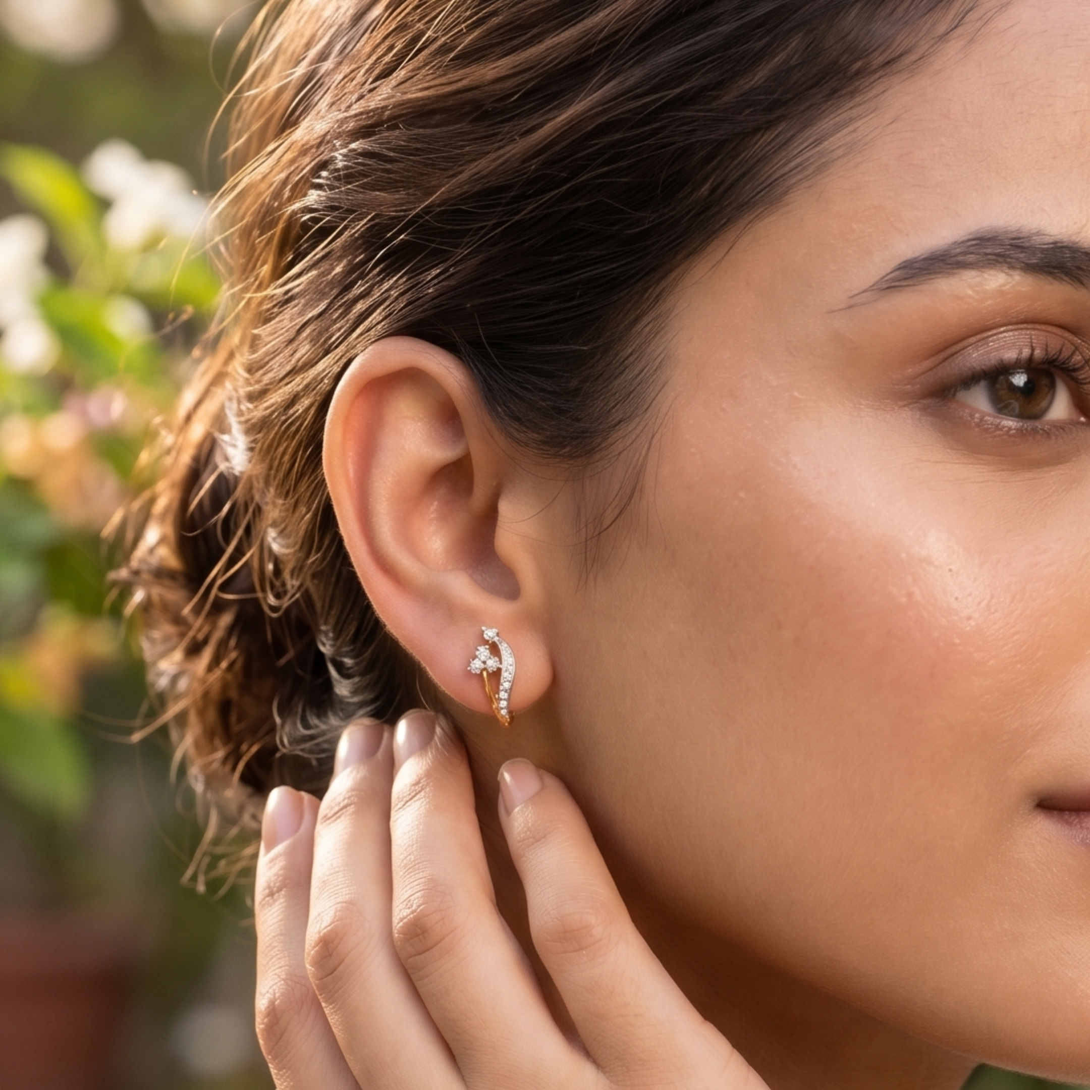 Gold Floral Vine Stud Earrings - 925 Sterling Silver