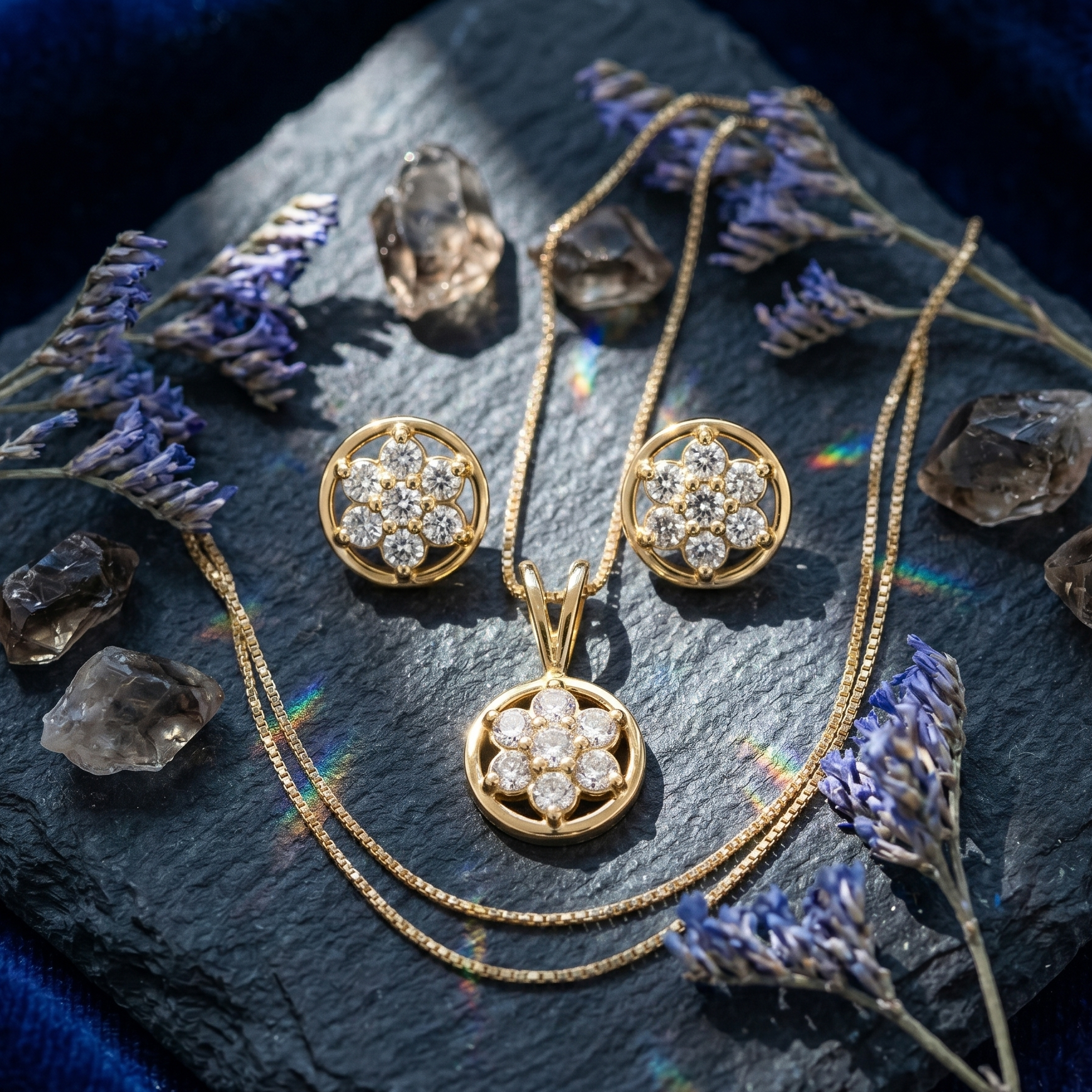 Golden Bloom Pendant Set in 925 Sterling Silver