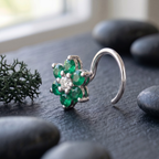 Emerald Daisy Nose Pin in 925 Sterling Silver