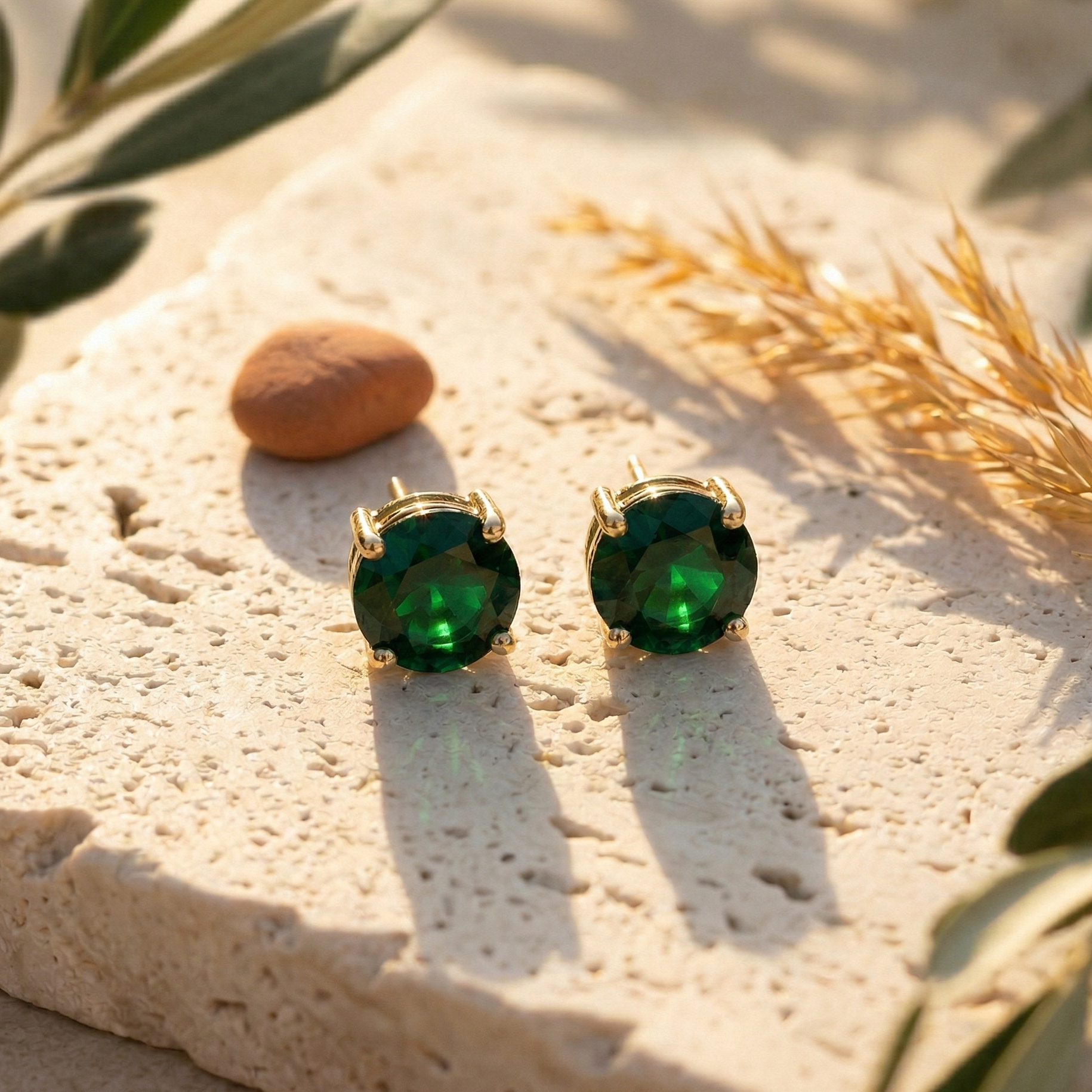Emerald Green Solitaire Studs – 925 Sterling Silver