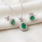 Oval Emerald Halo Pendant Set in 925 Sterling Silver