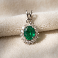 Oval Emerald Halo Pendant Set in 925 Sterling Silver
