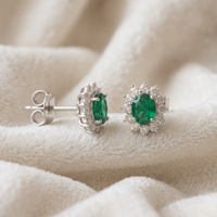 Oval Emerald Halo Pendant Set in 925 Sterling Silver