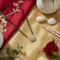 Round Solitaire Halo CZ Mangalsutra Pendant in 925 Sterling Silver