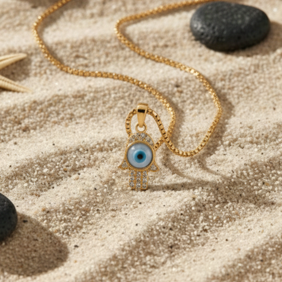 Sacred Hamsa Hand & Evil Eye Pendant Necklace – 925 Sterling Silver