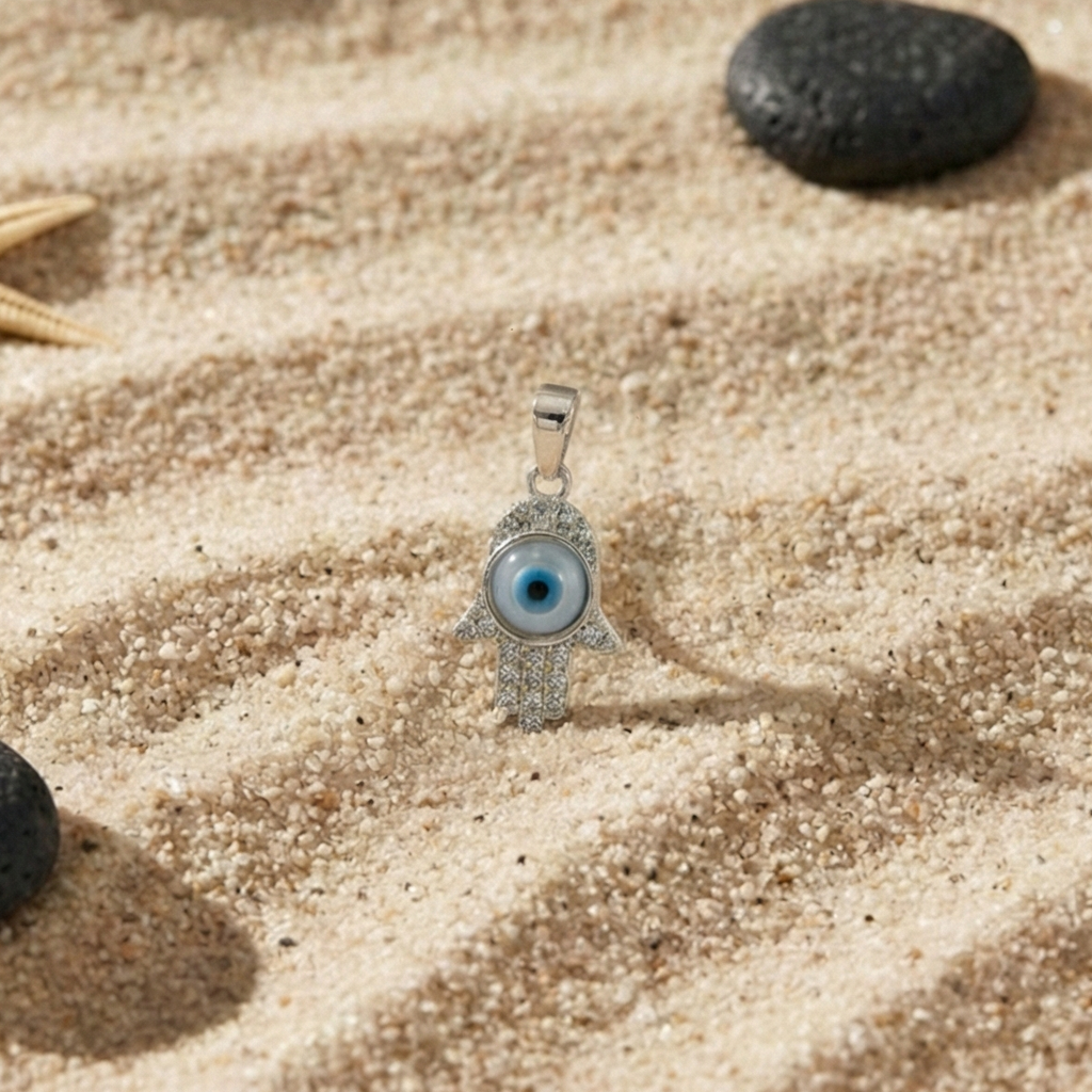 Sacred Hamsa Hand & Evil Eye Pendant Necklace – 925 Sterling Silver