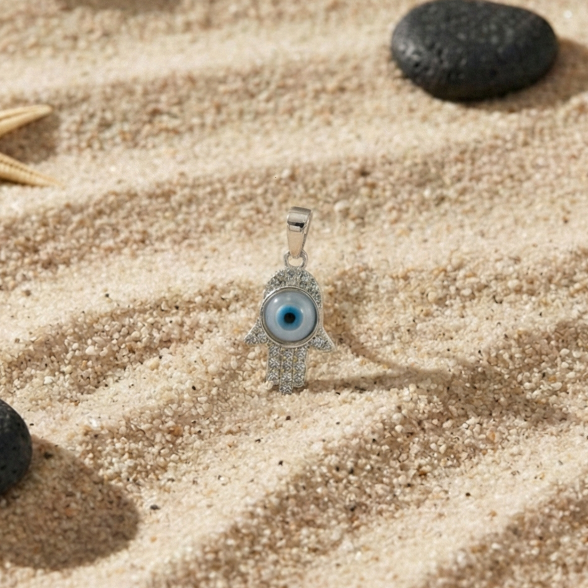 Sacred Hamsa Hand & Evil Eye Pendant Necklace – 925 Sterling Silver