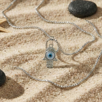 Sacred Hamsa Hand & Evil Eye Pendant Necklace – 925 Sterling Silver