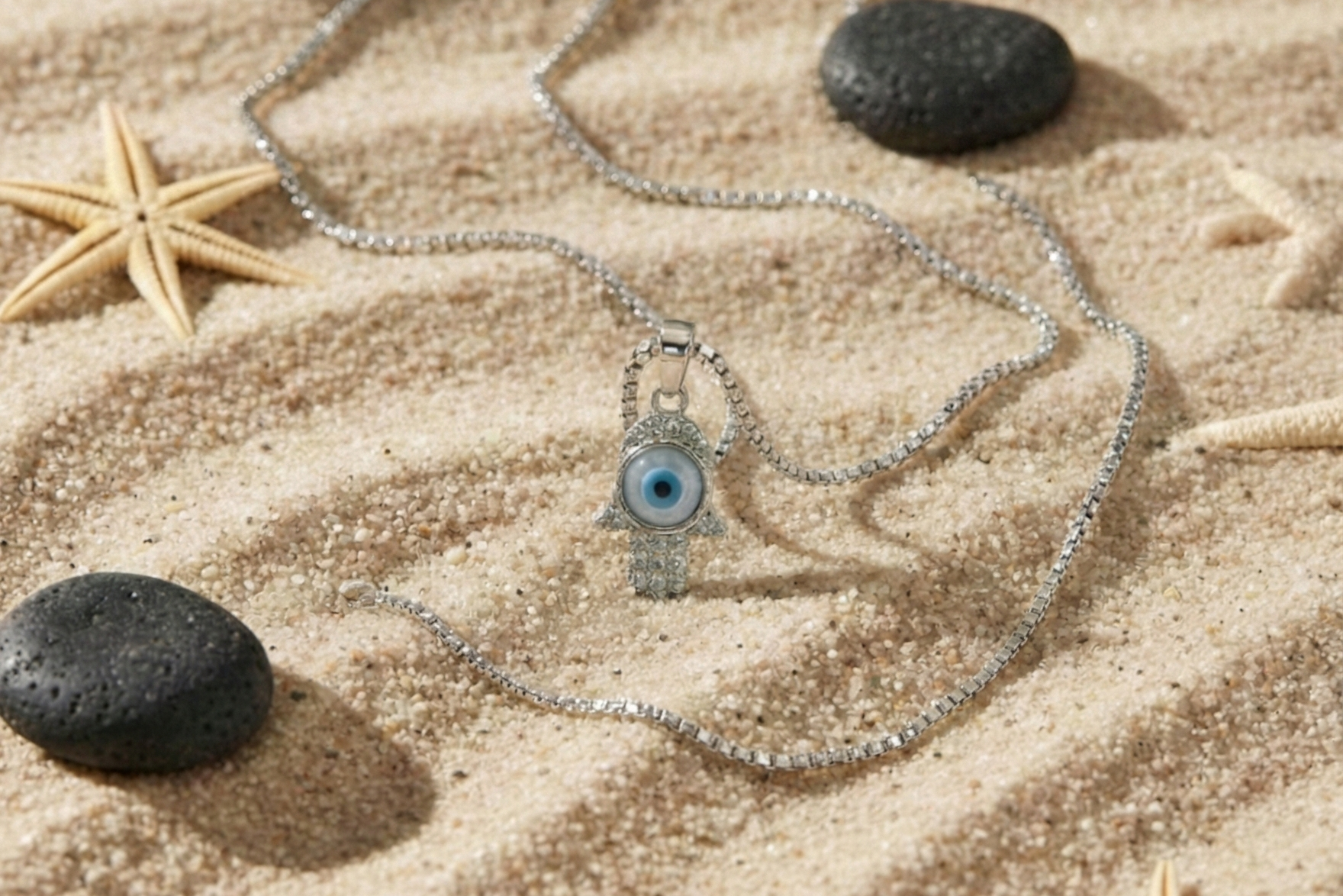 Sacred Hamsa Hand & Evil Eye Pendant Necklace – 925 Sterling Silver