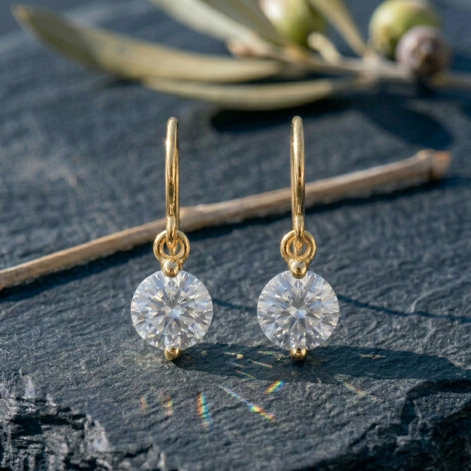 Elegant Round Solitaire Drop Earrings - 925 Sterling Silver
