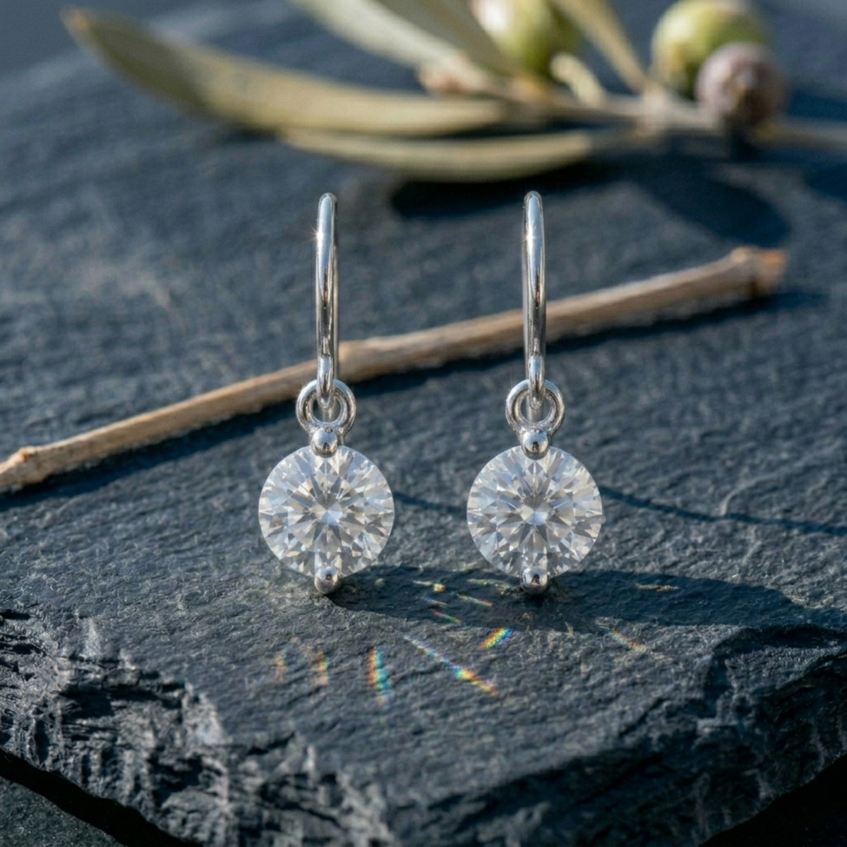 Elegant Round Solitaire Drop Earrings - 925 Sterling Silver