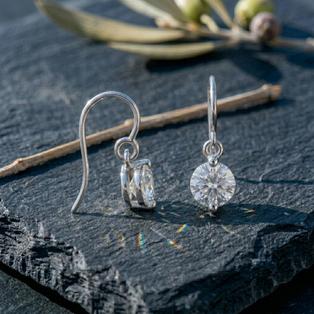 Elegant Round Solitaire Drop Earrings - 925 Sterling Silver
