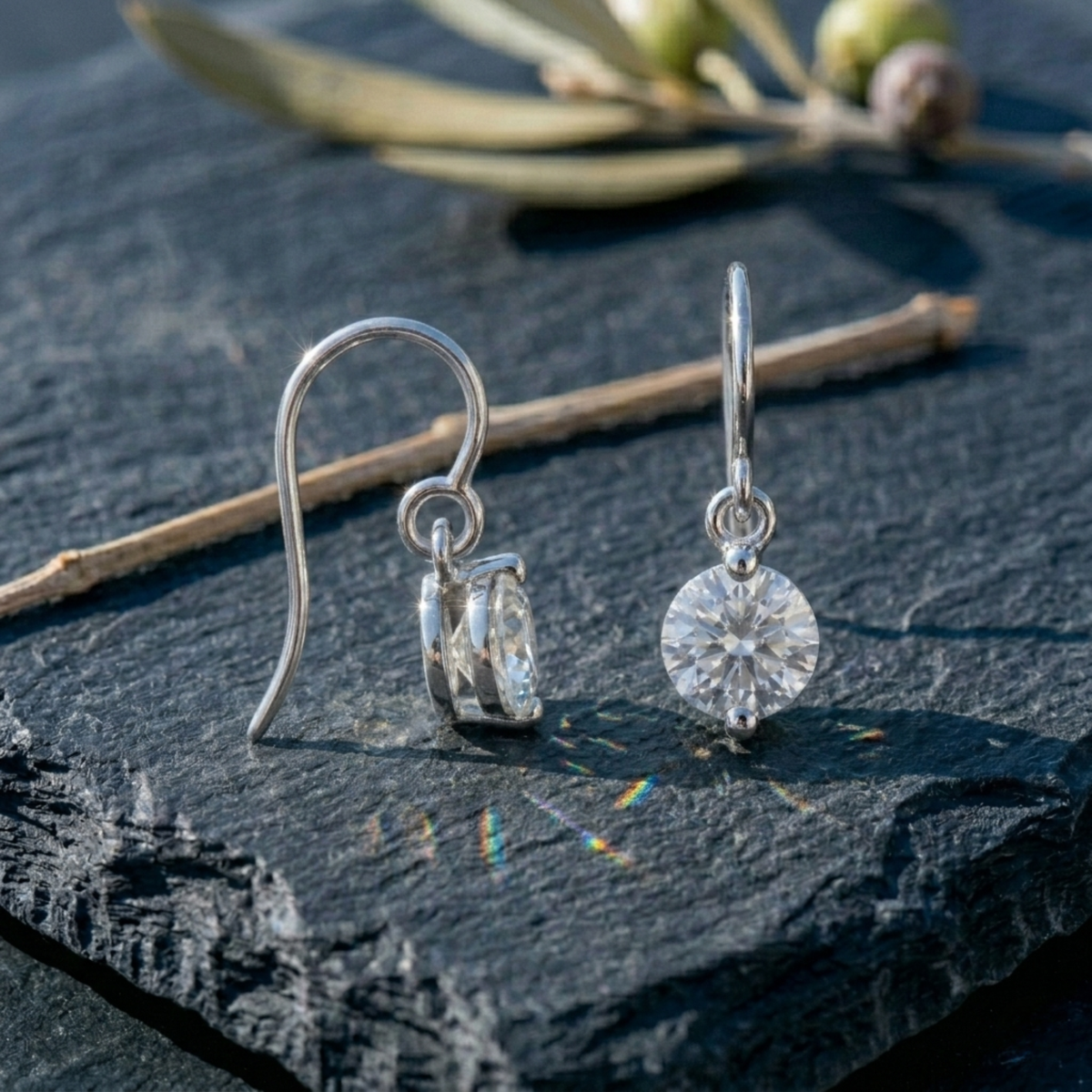 Elegant Round Solitaire Drop Earrings - 925 Sterling Silver