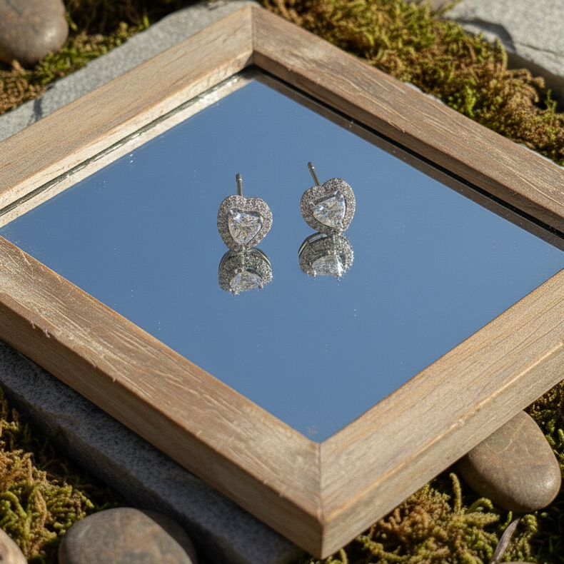 Classic Heart Halo CZ Studs | 925 Sterling Silver