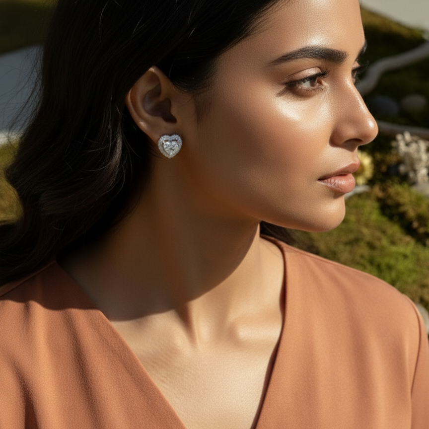 Classic Heart Halo CZ Studs | 925 Sterling Silver