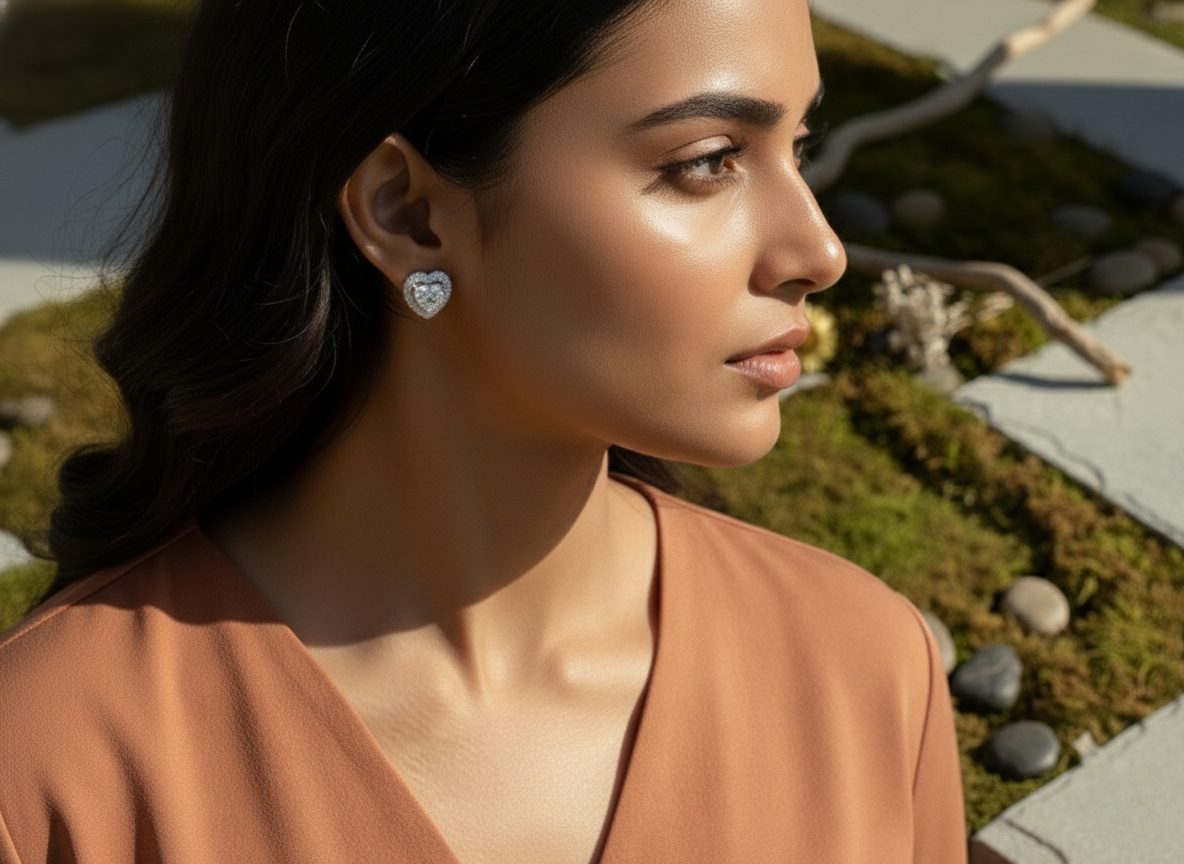 Classic Heart Halo CZ Studs | 925 Sterling Silver