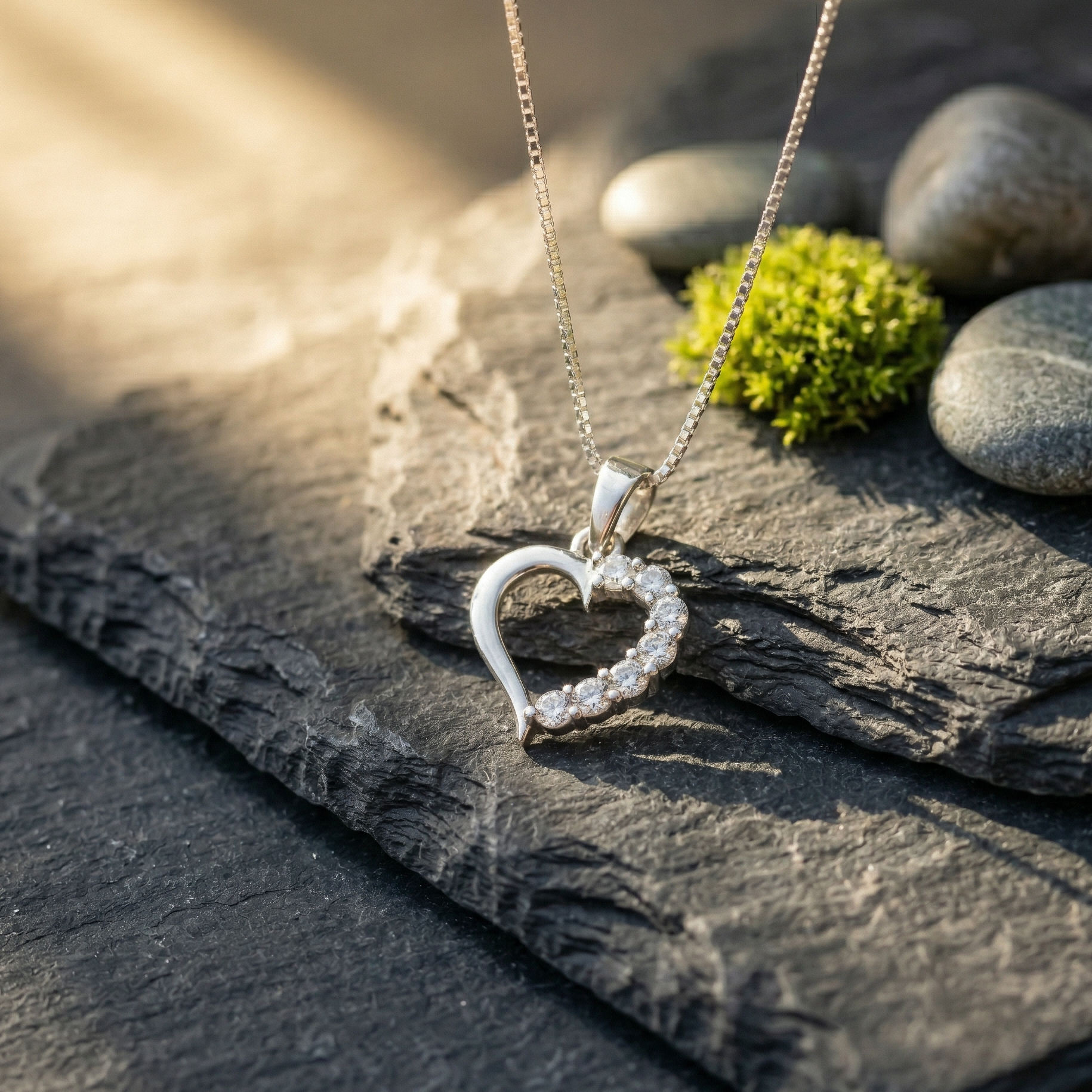 Minimalist Pavé Heart Silhouette CZ Pendant | 925 Sterling Silver