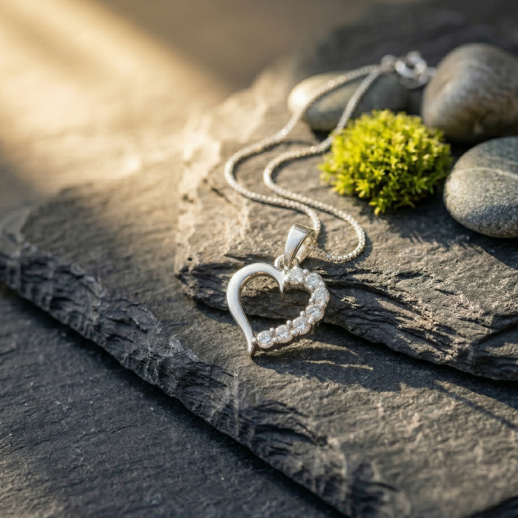 Minimalist Pavé Heart Silhouette CZ Pendant | 925 Sterling Silver